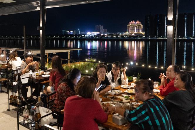 A restaurant on the banks of the Mekong River, overlooking the Kings Romans Casino, in Chiang Saen district, Chiang Rai province, Thailand, October 18, 2024.