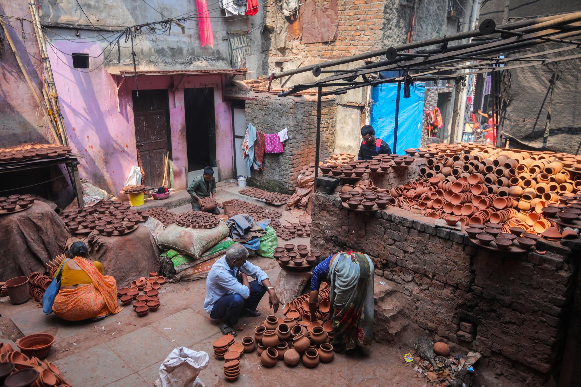 In a workshop that makes lamps used during the Hindu festival of Diwali, in the Dharavi district of Bombay (India), November 7, 2023.