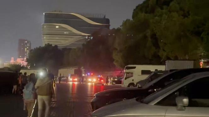 Emergency vehicles are seen near the scene where a motorist hit several people in this image circulating on social media and verified by Reuters, in Zhuhai, southern China, on Tuesday November 12, 2024.