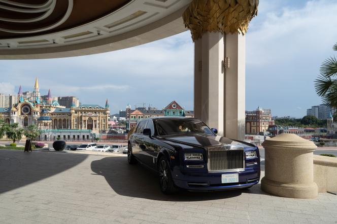 A Rolls-Royce on display in front of the main entrance of the Kings Romans casino, in the Golden Triangle special economic zone in Laos, October 19, 2024.