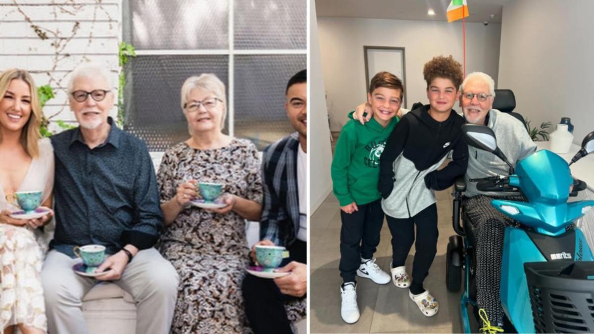 Jules and Guy Sebastian with her father, alongside their children Hudson and Archie. 