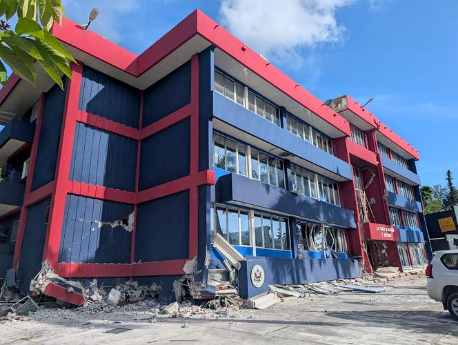 The building housing several embassies in Vanuatu, including that of France, the United States and New Zealand, damaged after the earthquake which hit the country on December 17, 2024.