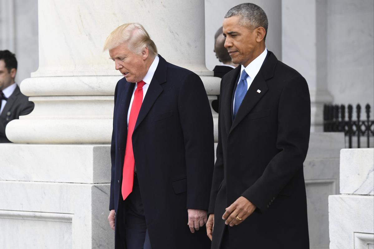 President Donald Trump and former President Barack Obama at the 2017 Presidential Inauguration at the US Capitol.